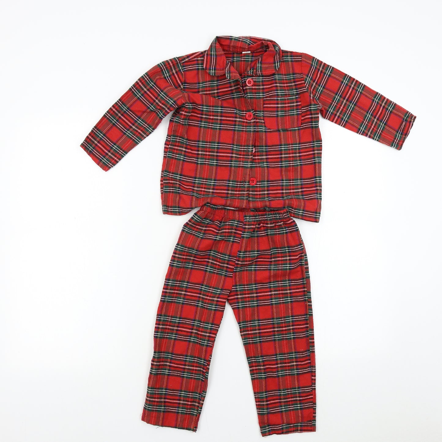 Preworn Boys Red Check Flannel  Pyjama Set Size 9 Years