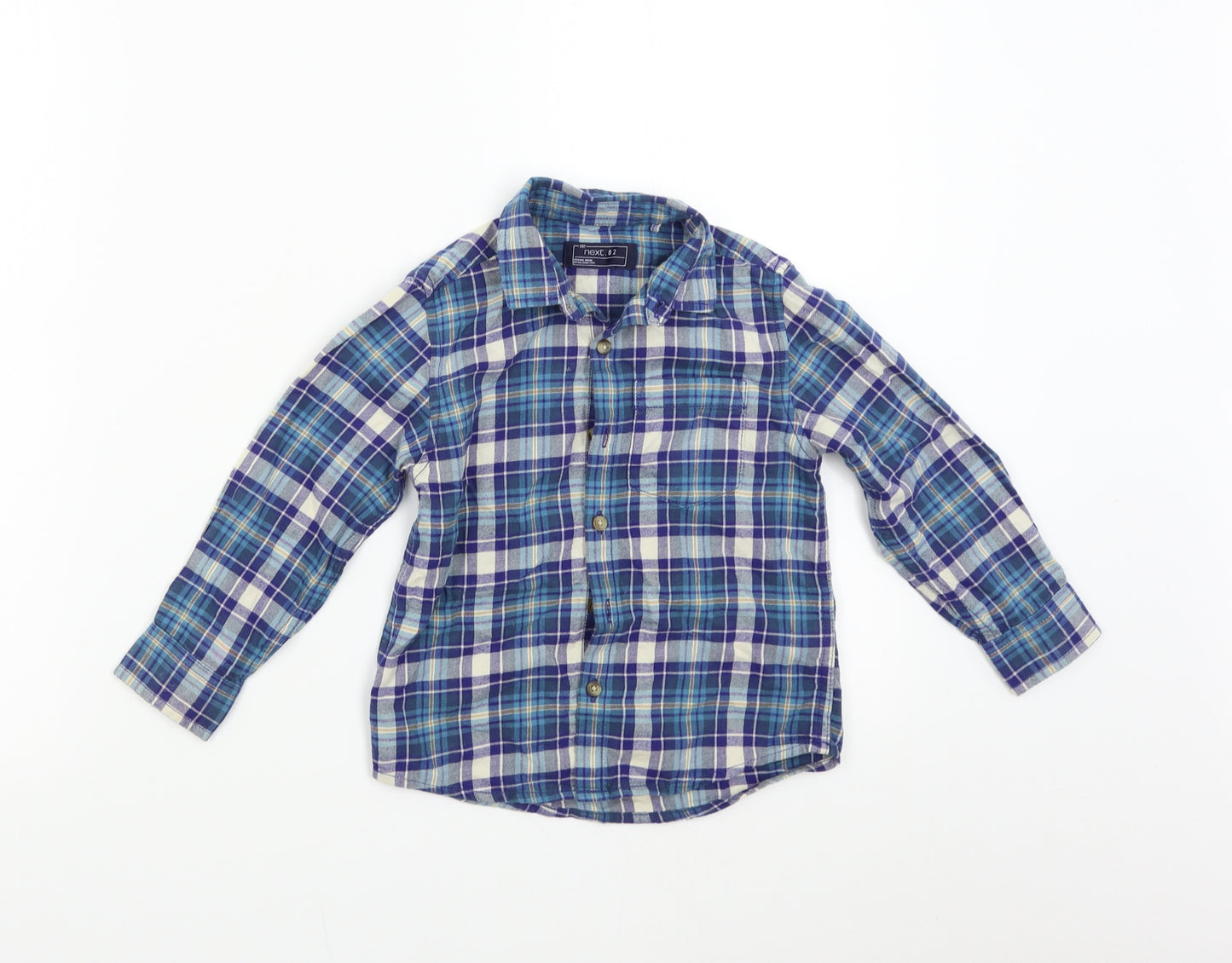 NEXT Boys Blue Check Flannel Basic Button-Up Size 3-4 Years