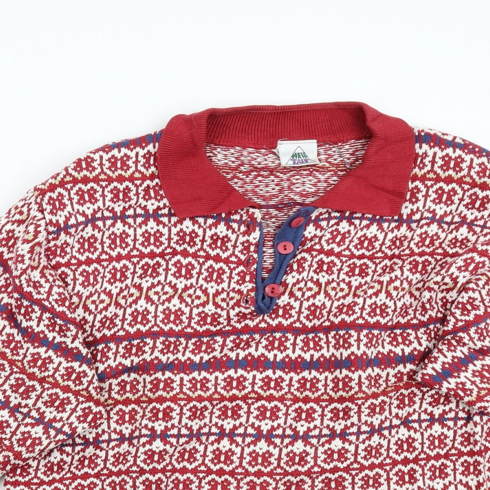 C&A Womens Red Geometric Knit Henley Jumper Size 10
