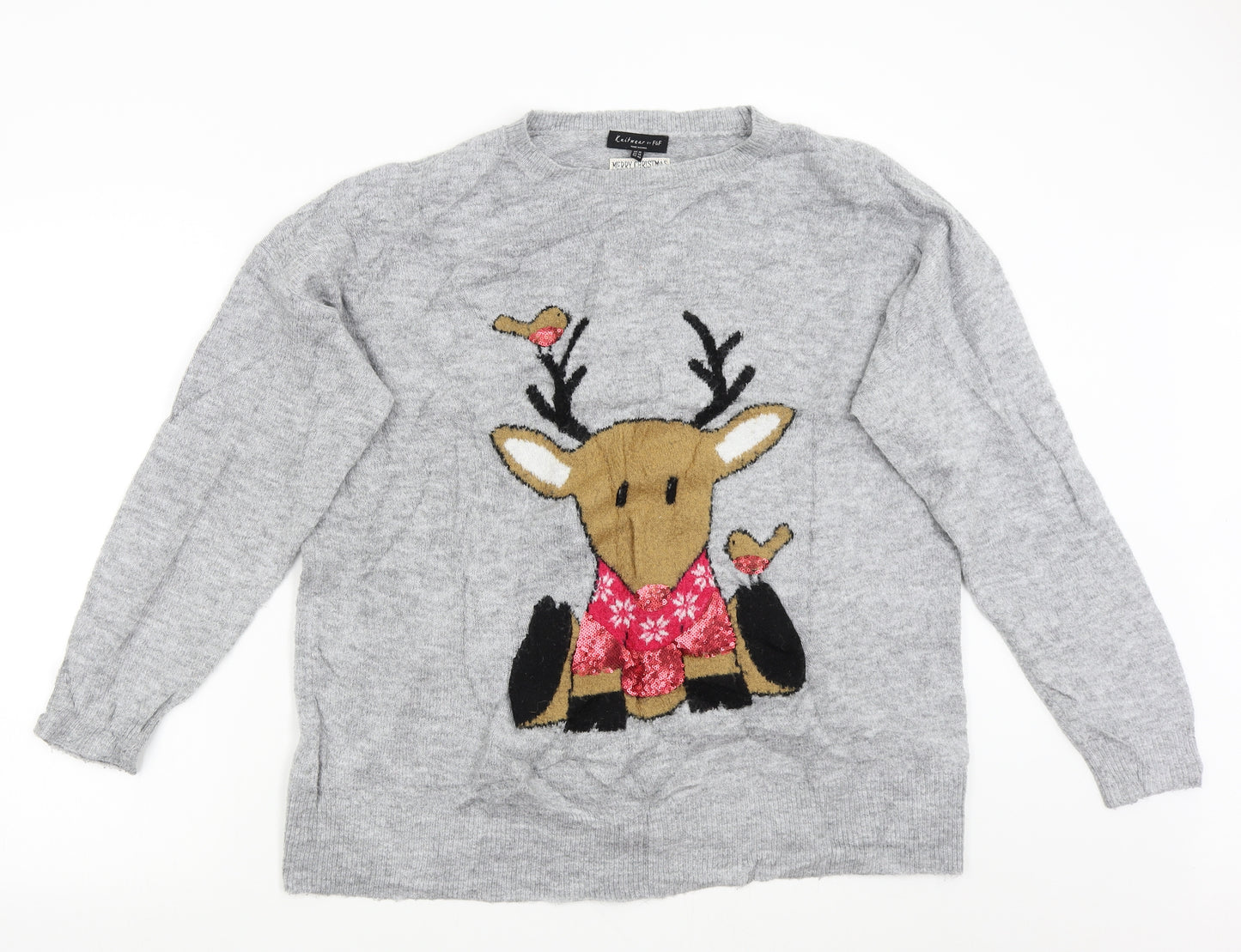 F&F Womens Grey  Knit Pullover Jumper Size 18  - Christmas Reindeer