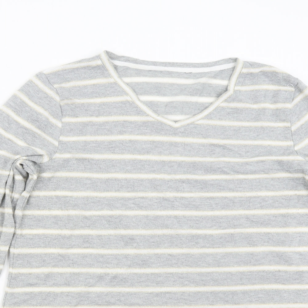 Preworn Womens Grey Striped Knit Pullover Jumper Size 14