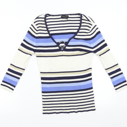 New York & Company Womens Multicoloured Striped Knit Pullover Jumper Size M