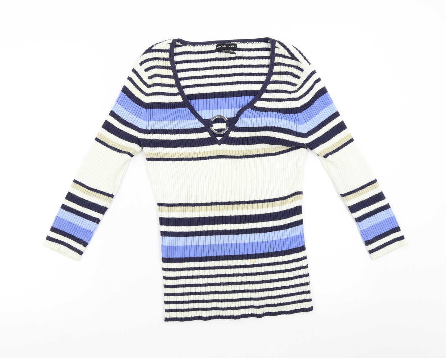 New York & Company Womens Multicoloured Striped Knit Pullover Jumper Size M