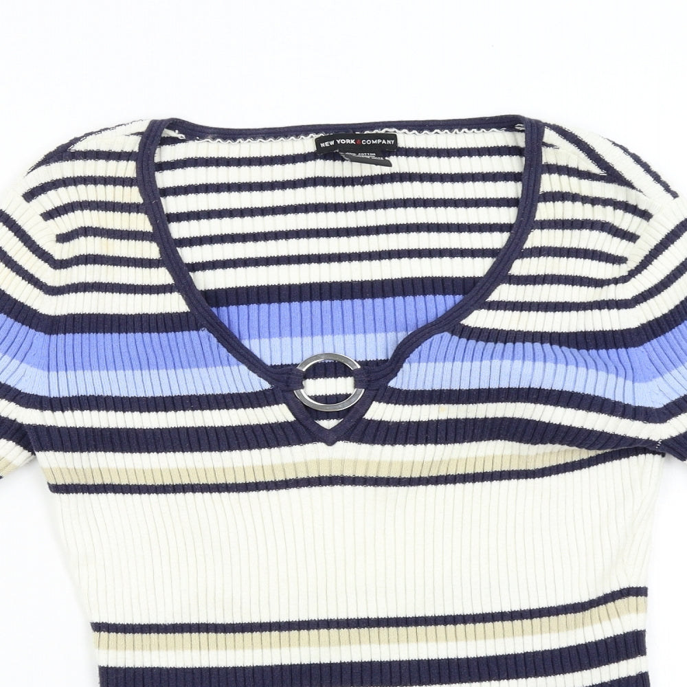 New York & Company Womens Multicoloured Striped Knit Pullover Jumper Size M