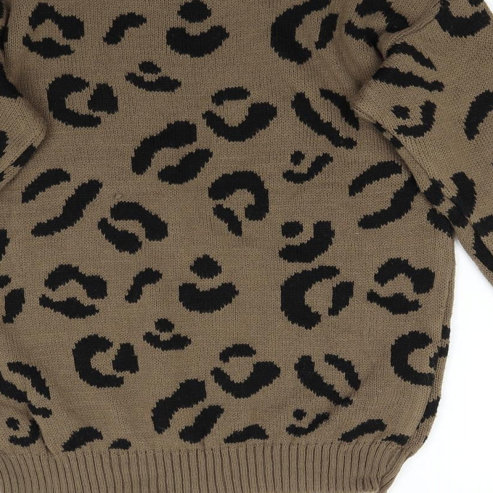 Boohoo Womens Brown Animal Print Knit Pullover Jumper Size S