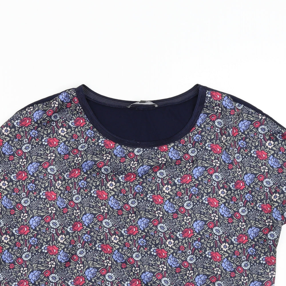 Laura Ashley Womens Blue Floral  Basic Blouse Size 14