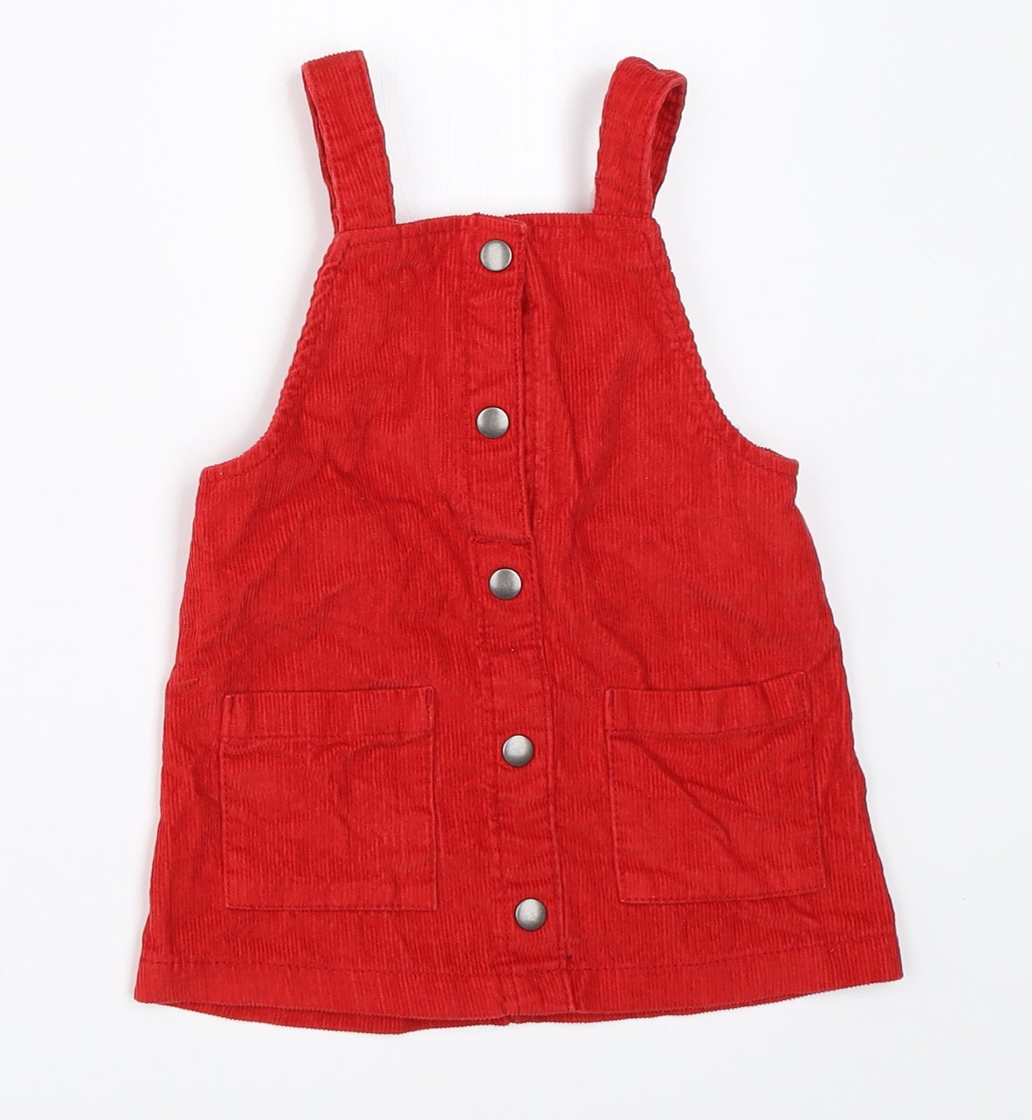 F&F Girls Red  Corduroy Pinafore/Dungaree Dress  Size 12-18 Months