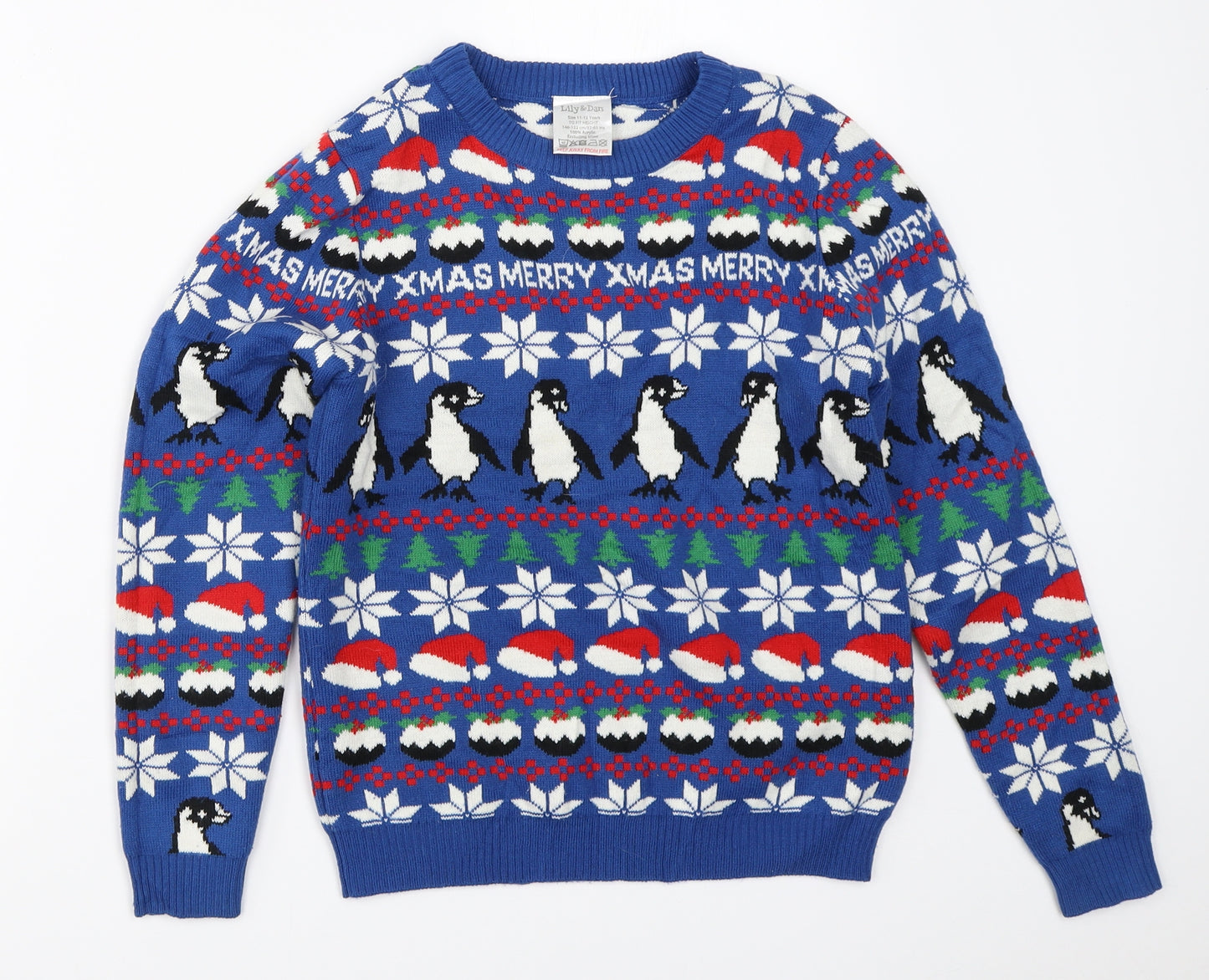 Lily & Dan Boys Blue Fair Isle  Pullover Jumper Size 11-12 Years  - christmas