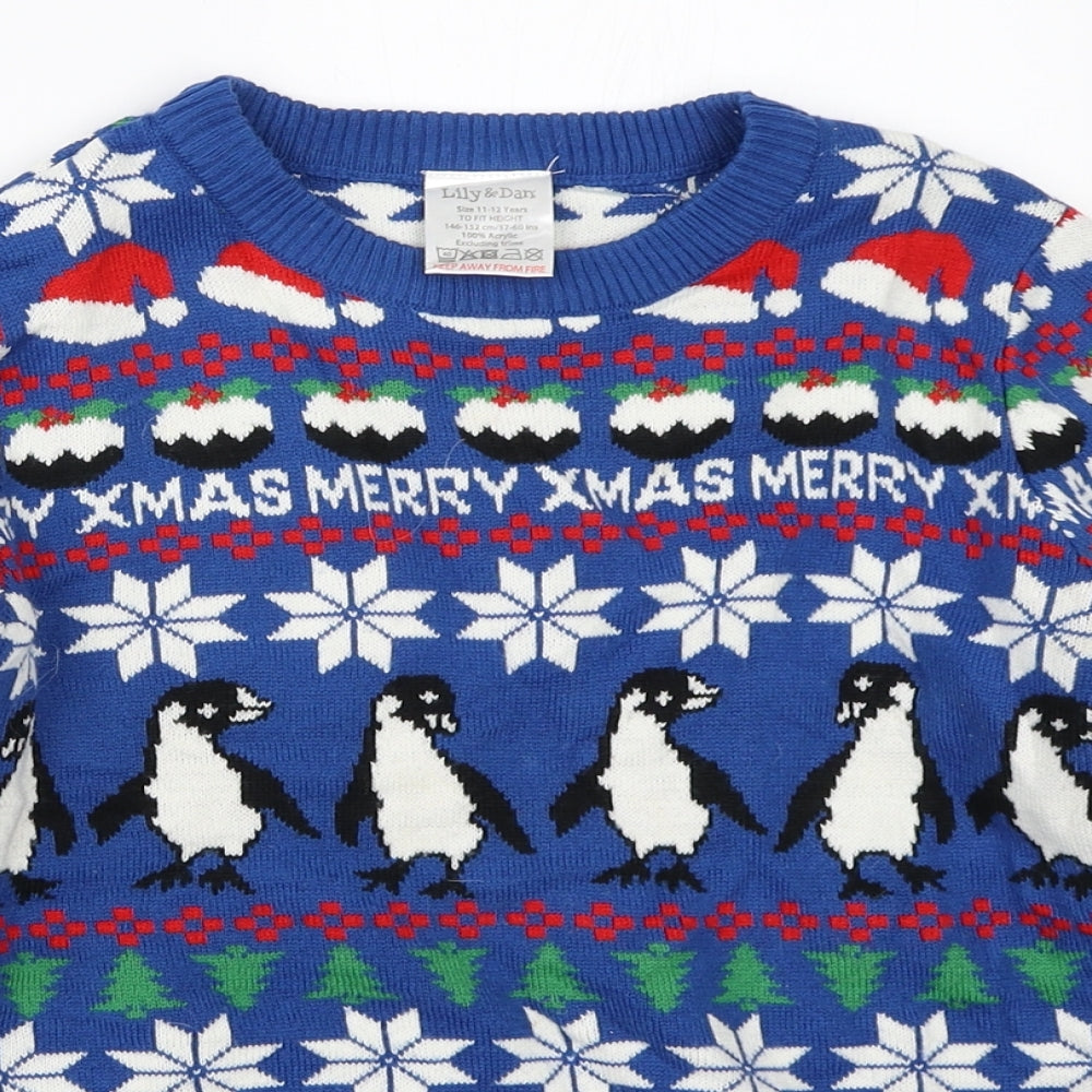 Lily & Dan Boys Blue Fair Isle  Pullover Jumper Size 11-12 Years  - christmas