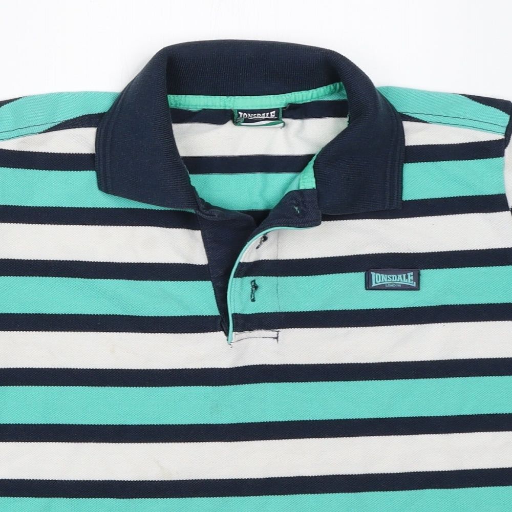 Lonsdale Boys Green Striped  Basic Polo Size 9-10 Years