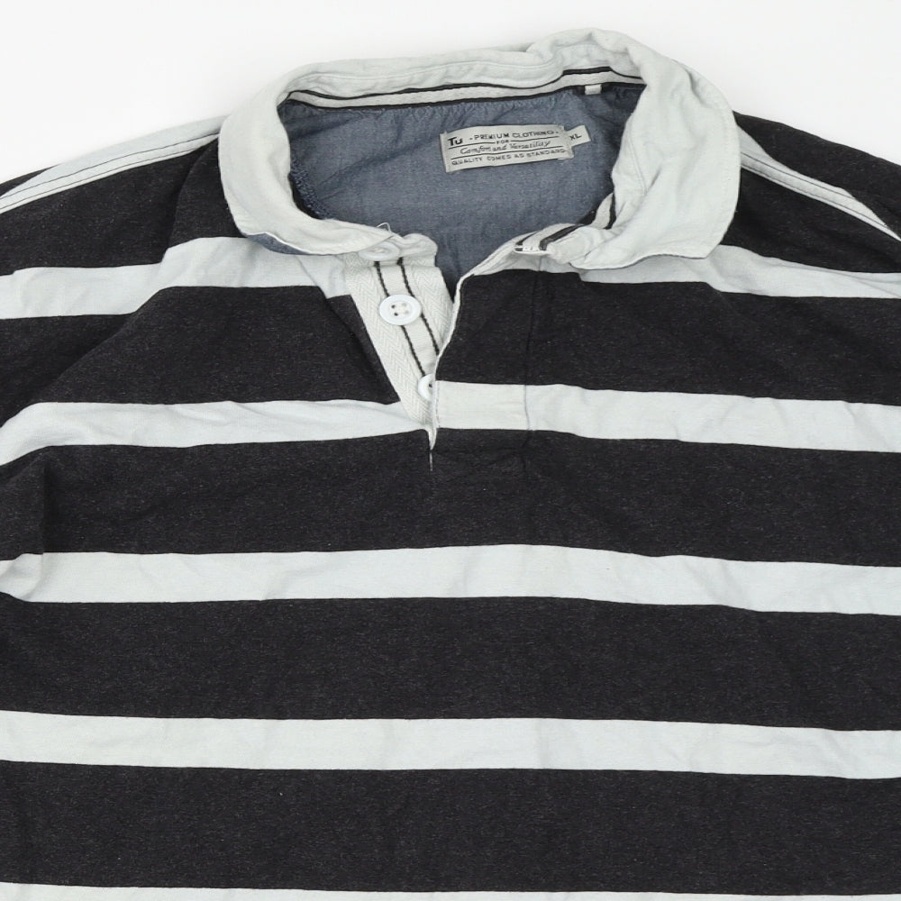TU Mens Grey Striped  Pullover Sweatshirt Size XL