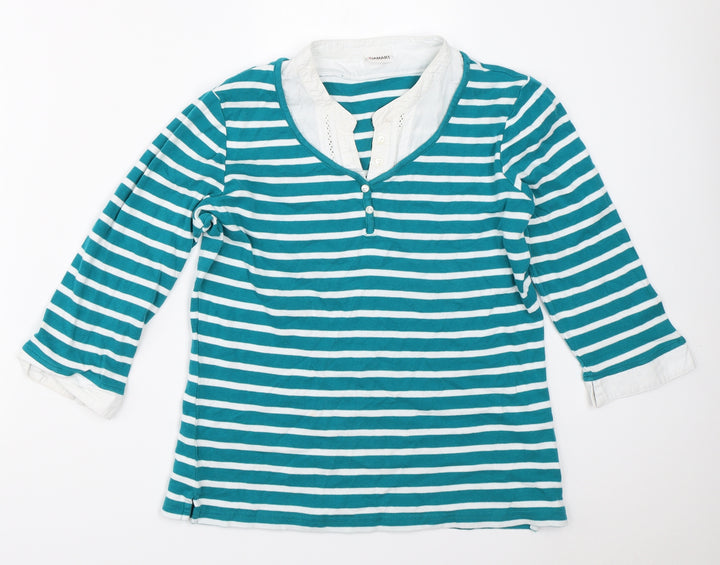 Damart Womens Blue Striped  Basic T-Shirt Size 10