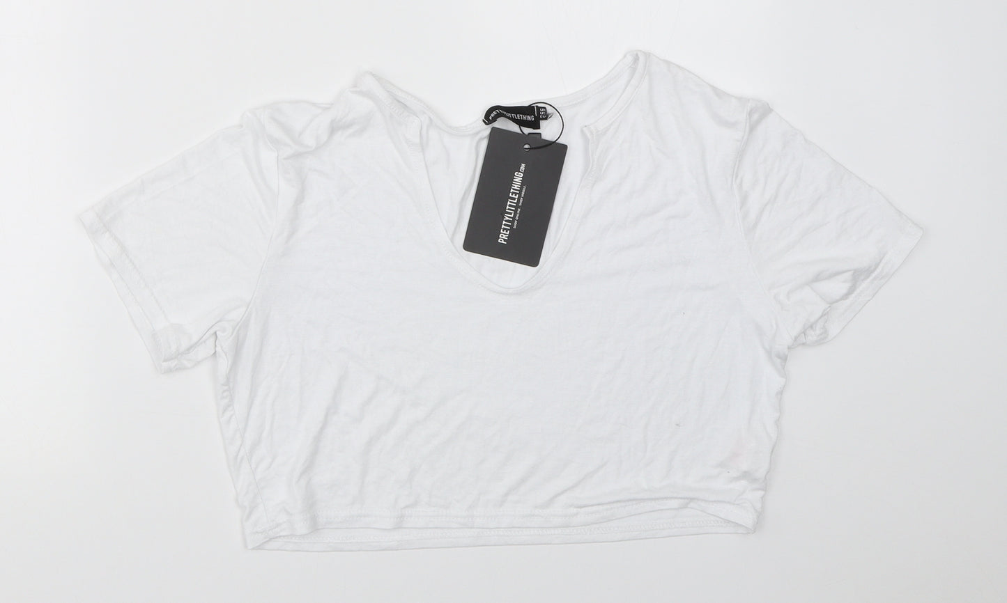 PRETTYLITTLETHING Womens White   Cropped T-Shirt Size 16