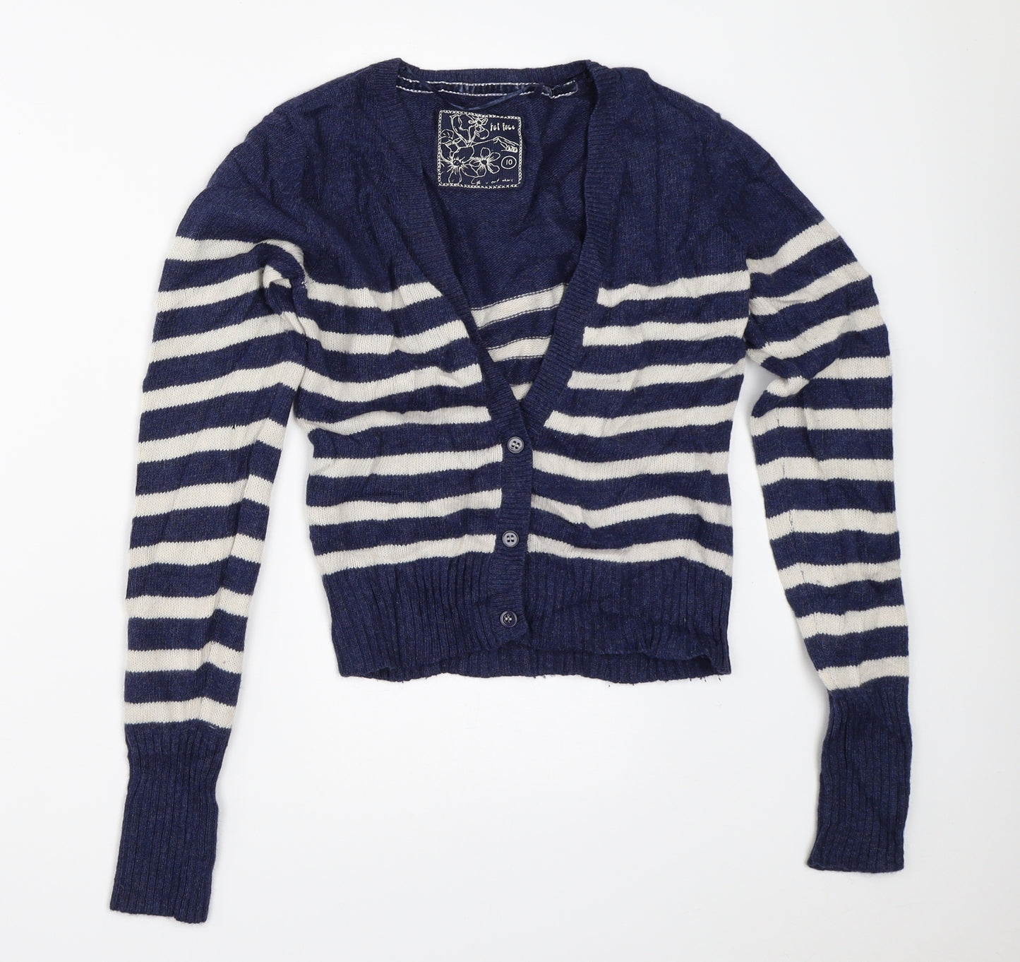 Fat Face Womens Blue Striped  Cardigan Jumper Size 10
