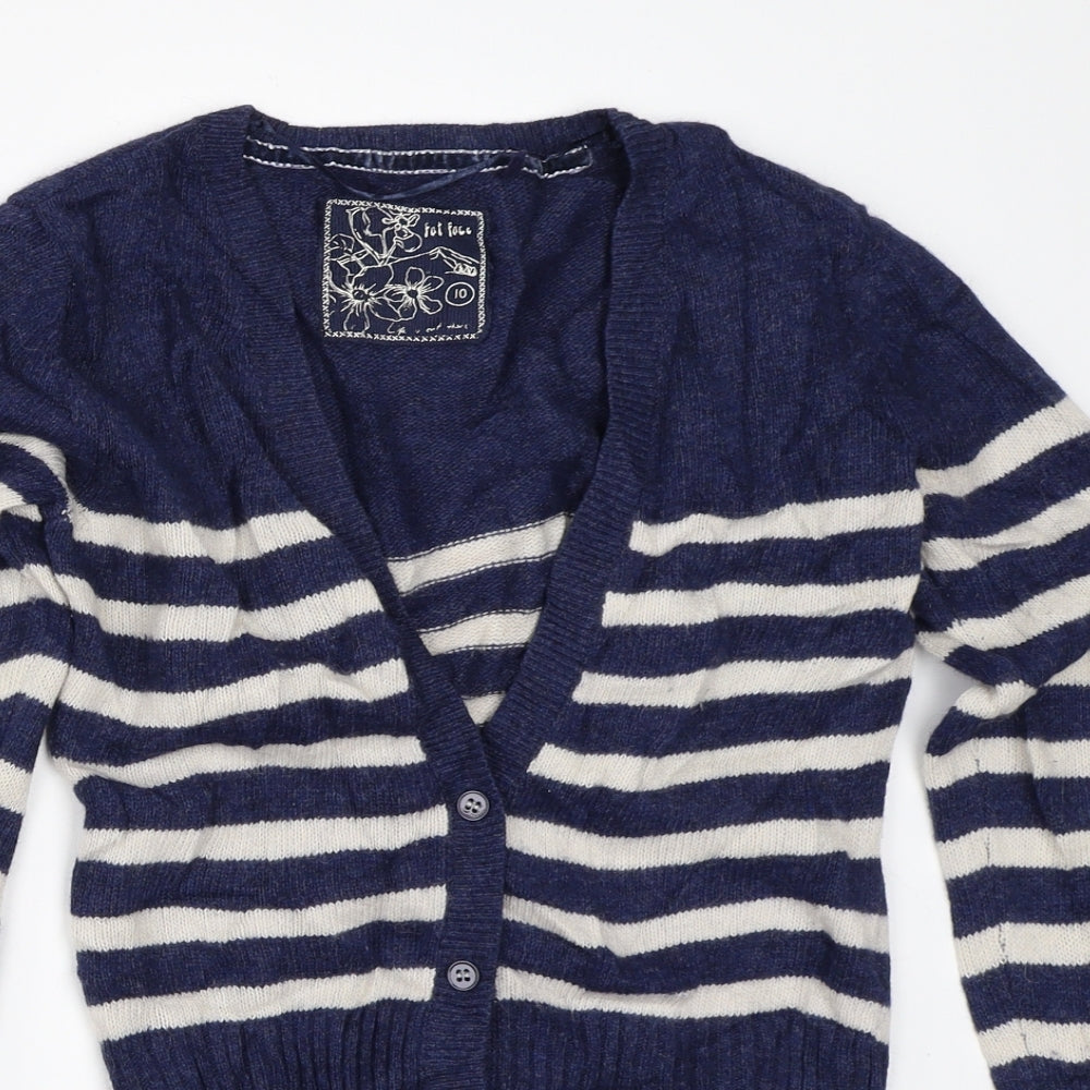 Fat Face Womens Blue Striped  Cardigan Jumper Size 10