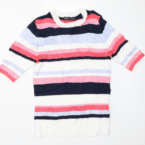 Marks and Spencer Womens White Striped  Pullover Jumper Size 12