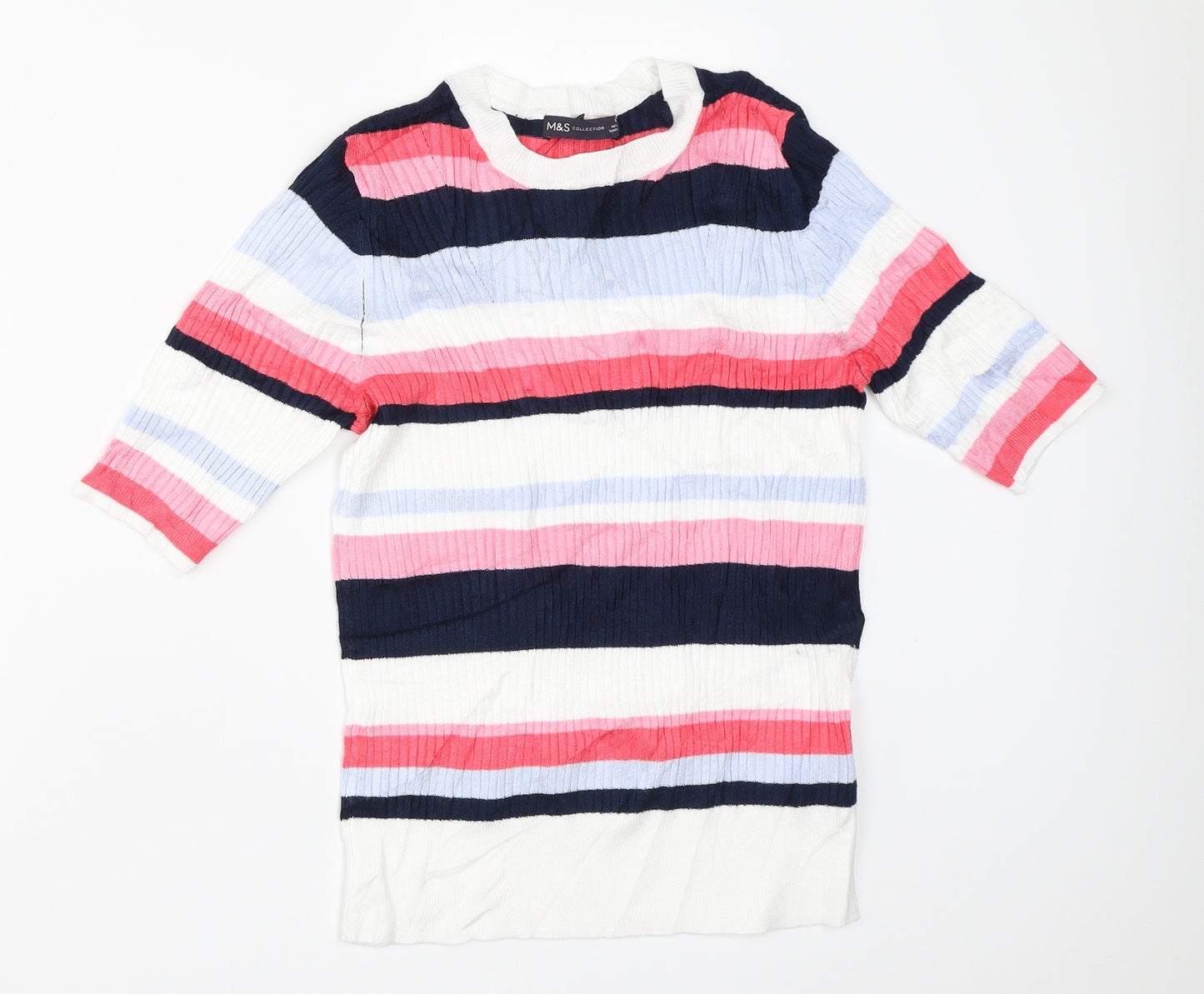 Marks and Spencer Womens White Striped  Pullover Jumper Size 12