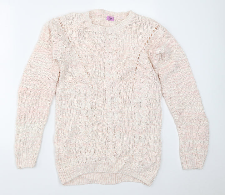 F&F Girls Pink   Pullover Jumper Size 13-14 Years