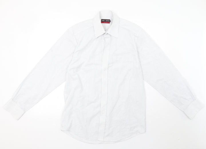 Marks and Spencer Mens White Striped Button-Up Size 15