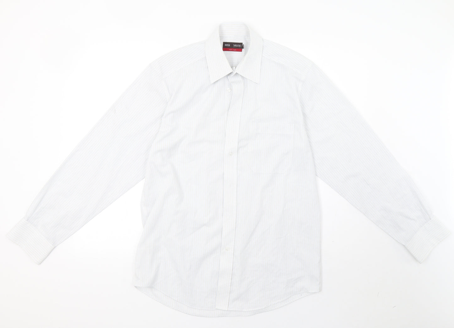 Marks and Spencer Mens White Striped   Button-Up Size 15