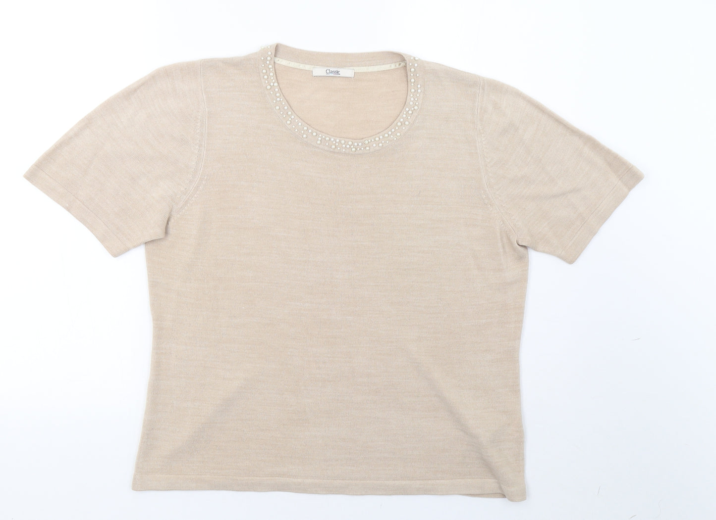 Marks and Spencer Womens Beige  Knit Basic T-Shirt Size 16