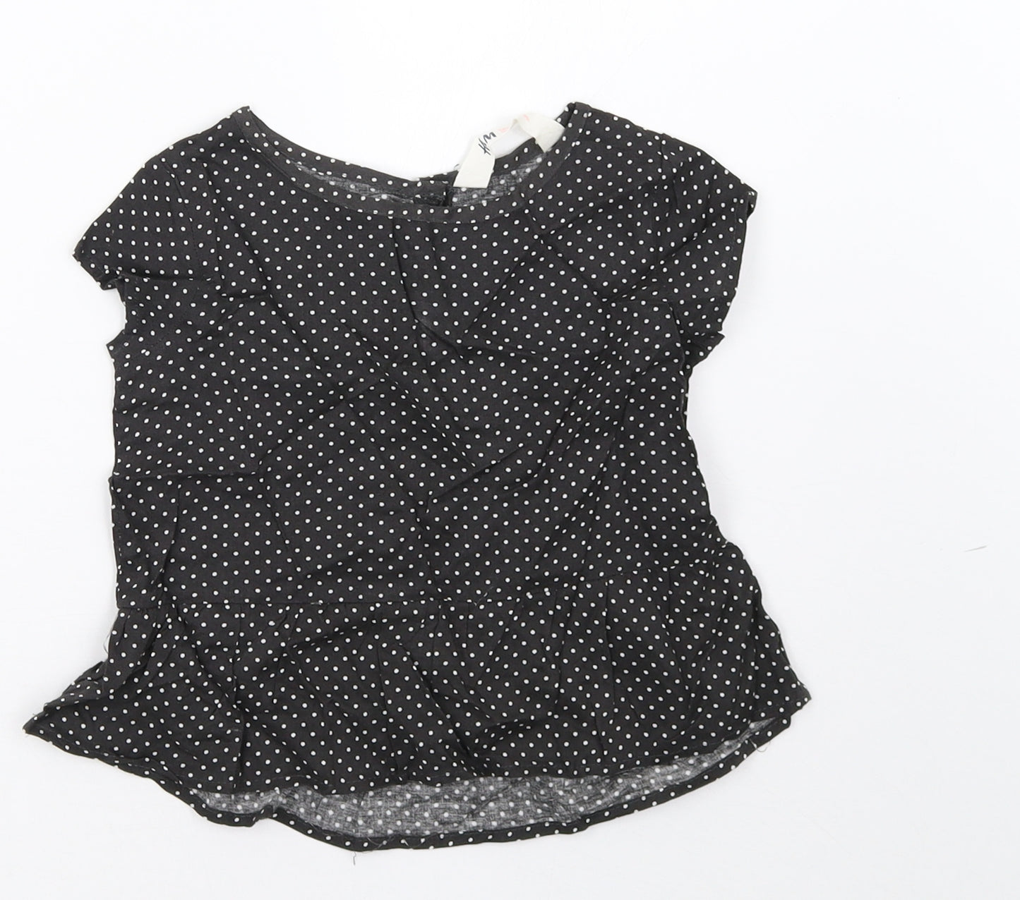 H&M Girls Black Polka Dot  Basic T-Shirt Size 2-3 Years