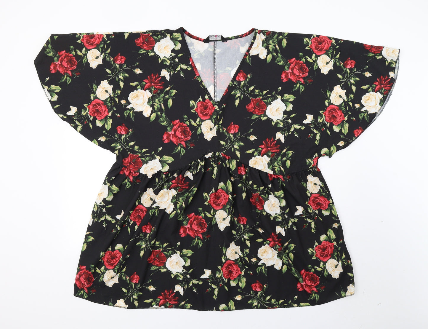 Yours Womens Black Floral  Basic T-Shirt Size 24