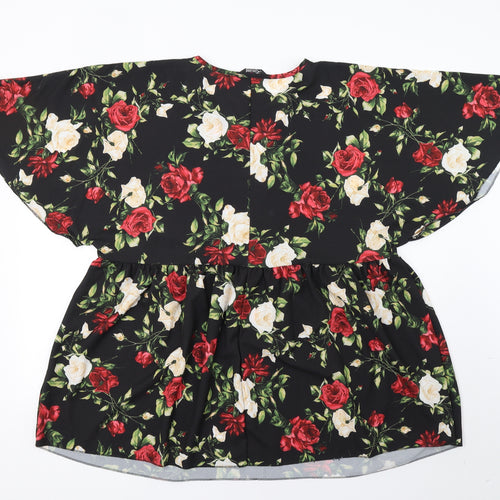 Yours Womens Black Floral  Basic T-Shirt Size 24