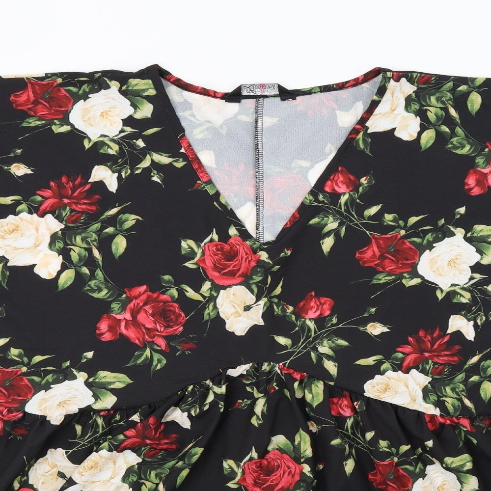 Yours Womens Black Floral  Basic T-Shirt Size 24