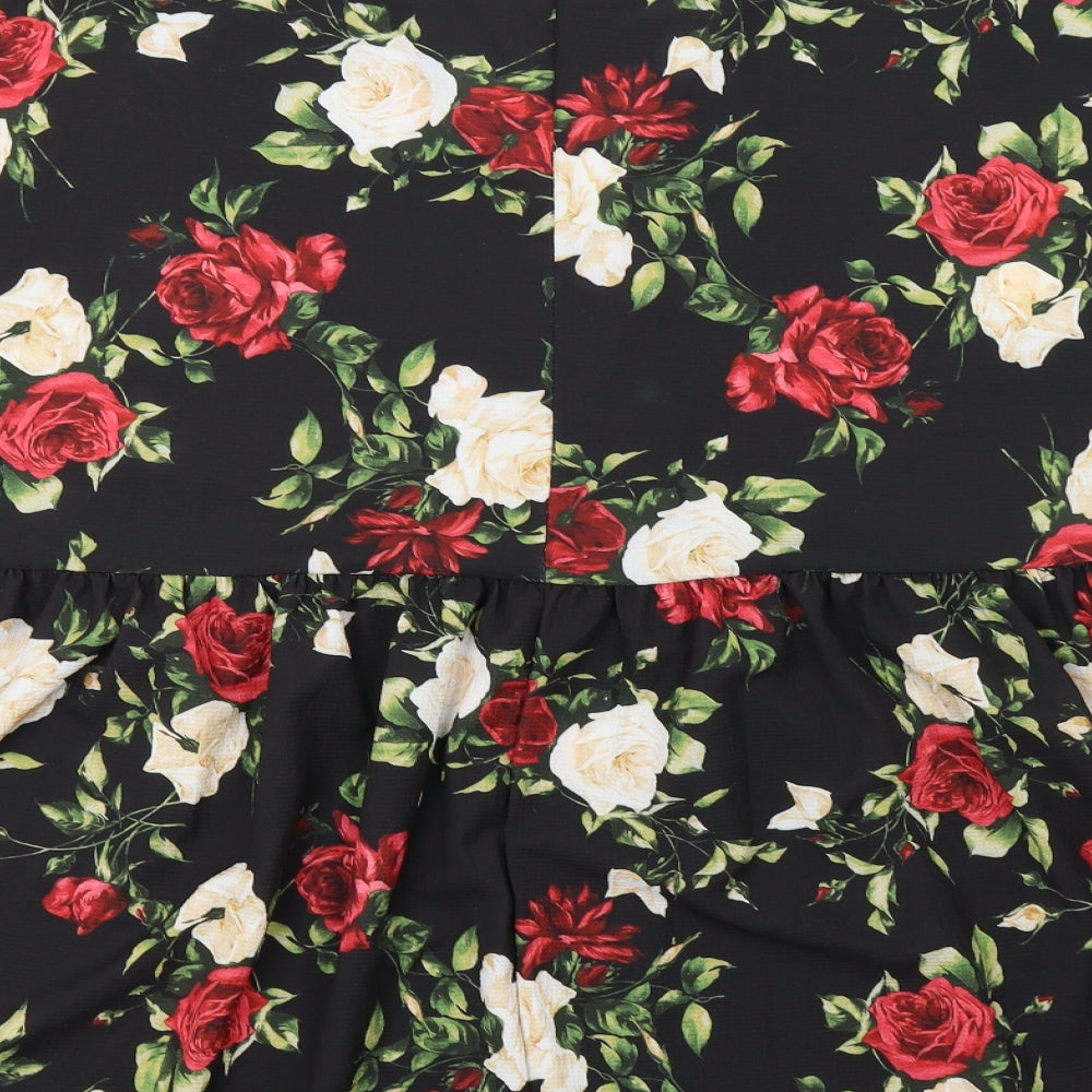 Yours Womens Black Floral  Basic T-Shirt Size 24