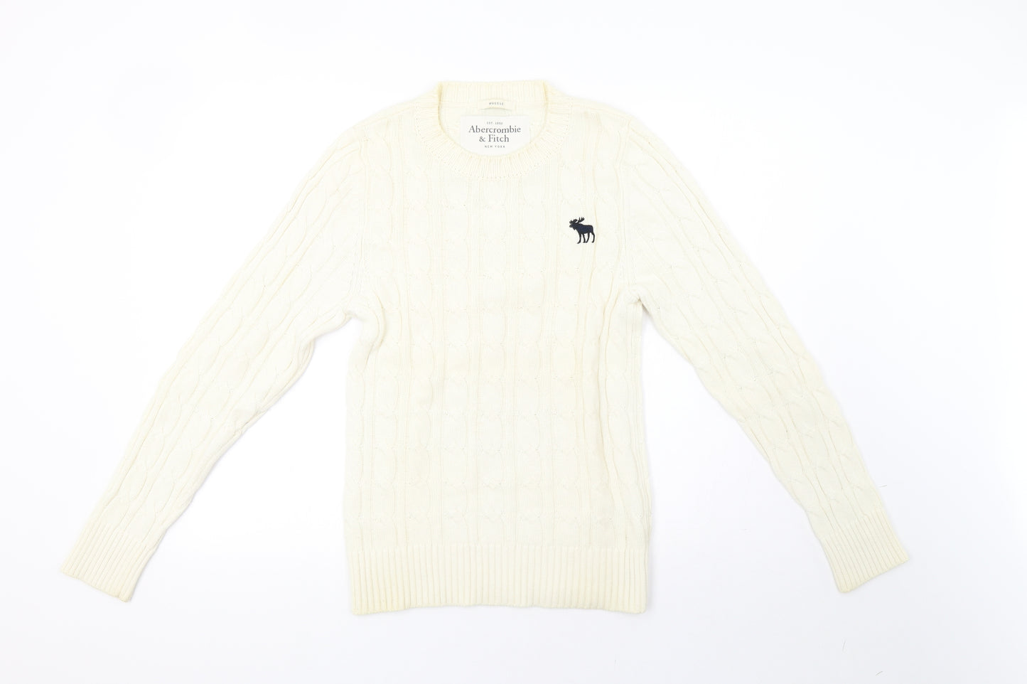 Abercrombie & Fitch Mens White  Knit Pullover Sweatshirt Size S