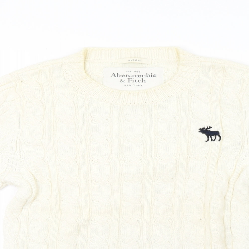 Abercrombie & Fitch Mens White  Knit Pullover Sweatshirt Size S