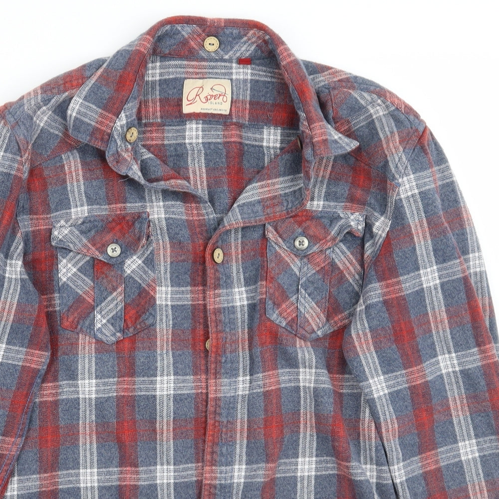 River Island Mens Red Check   Button-Up Size M