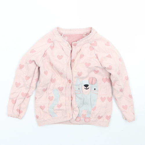 TU Girls Pink Geometric  Cardigan Jumper Size 18-24 Months