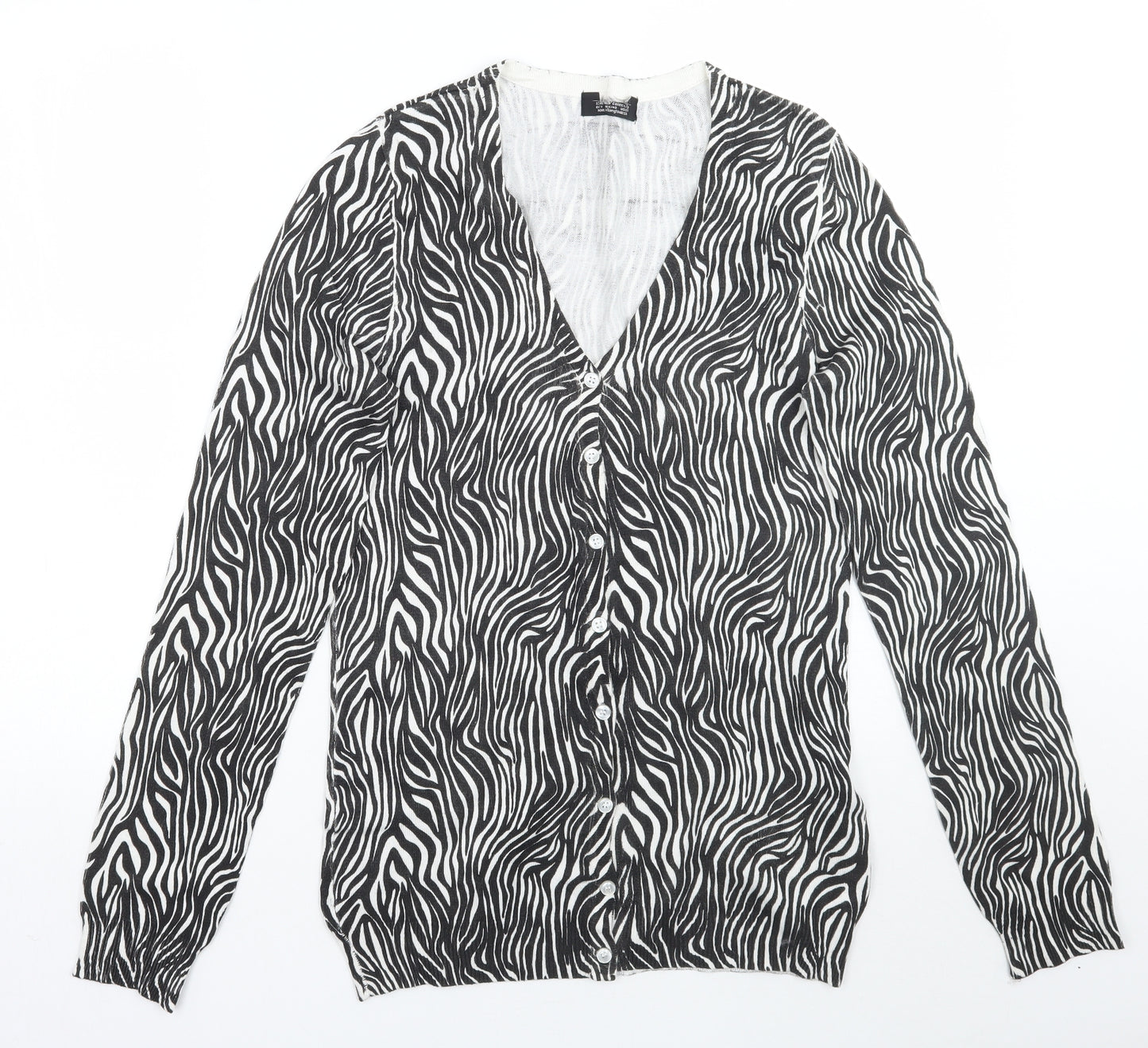 Bershka Womens White Animal Print  Cardigan Jumper Size M