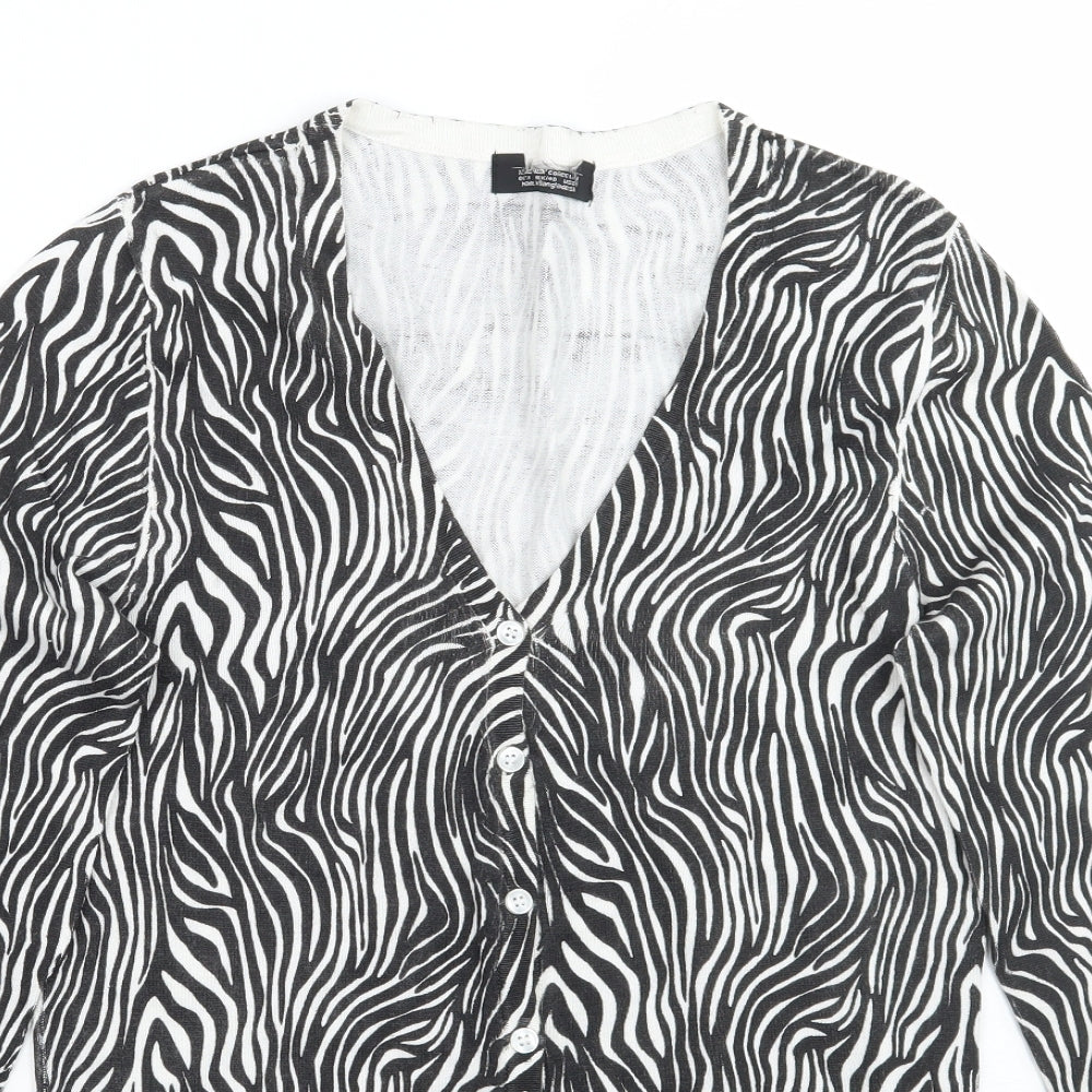 Bershka Womens White Animal Print  Cardigan Jumper Size M