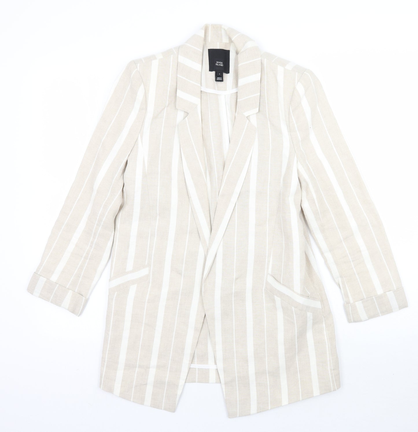 River Island Womens Beige Striped  Jacket Blazer Size 6