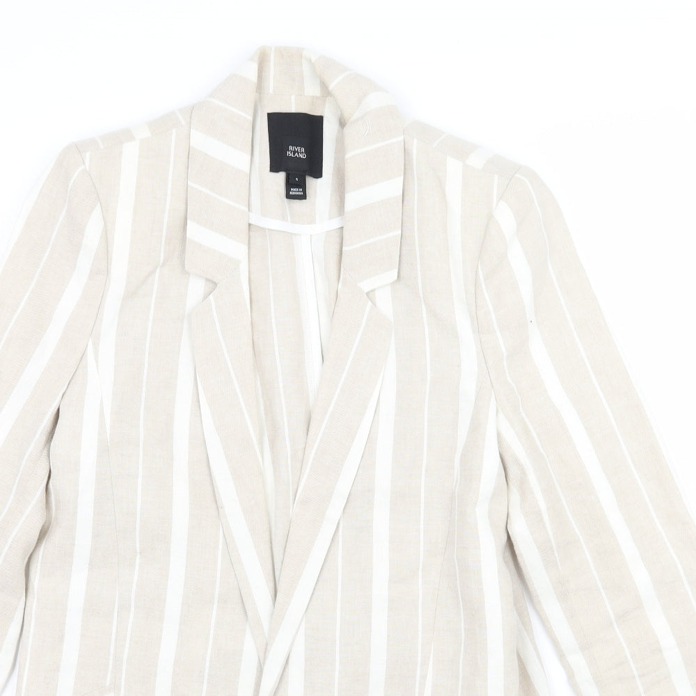 River Island Womens Beige Striped  Jacket Blazer Size 6