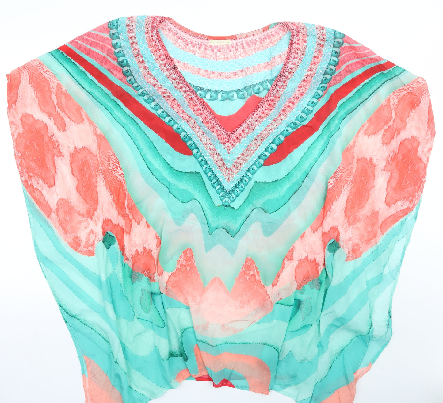 Lindsey brown Womens Green Geometric  Basic Blouse One Size