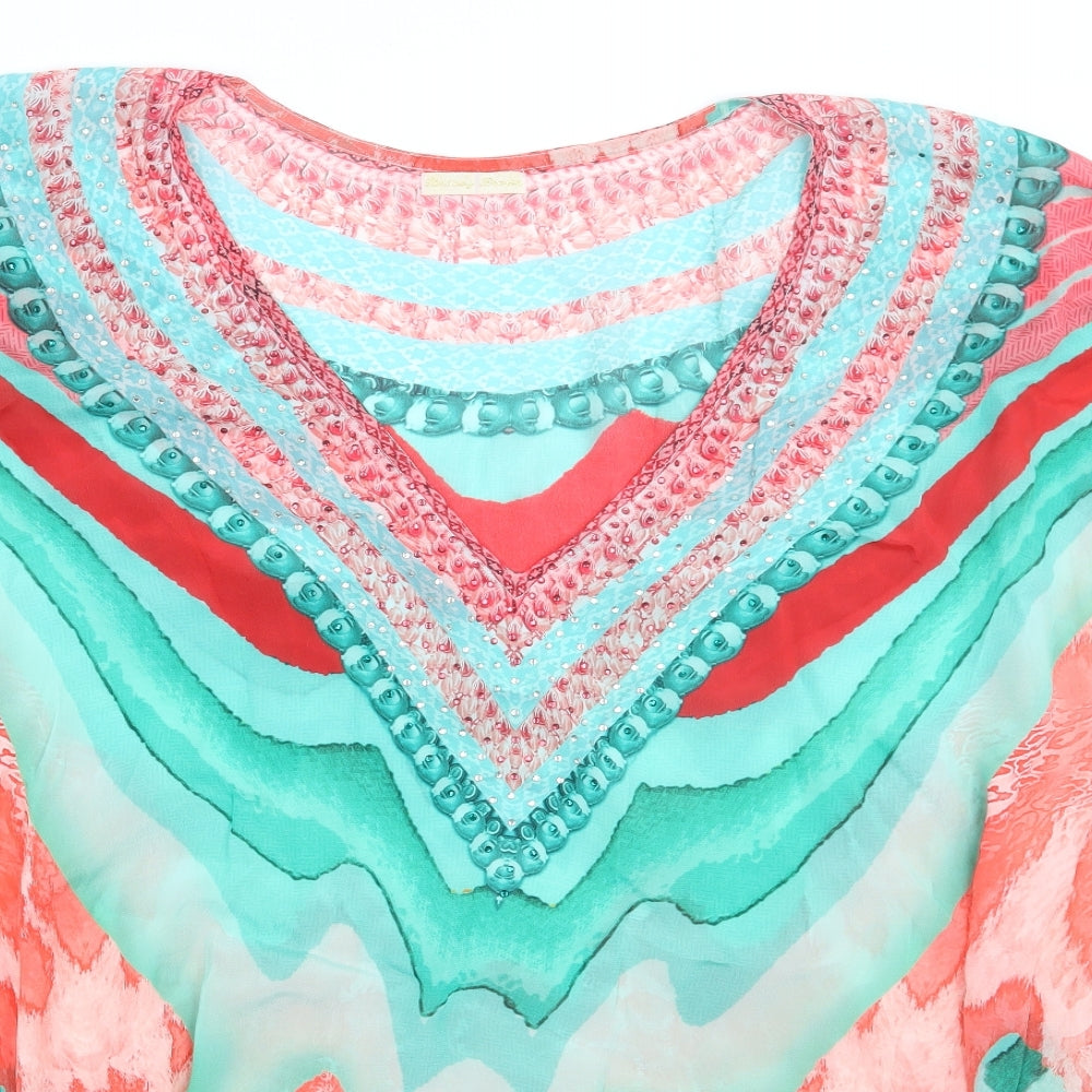 Lindsey brown Womens Green Geometric  Basic Blouse One Size