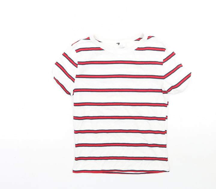 H&M Womens White Striped  Basic T-Shirt Size XS