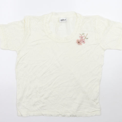 Afibel Womens White Floral  Basic T-Shirt Size 16