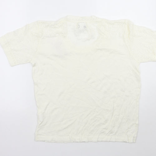 Afibel Womens White Floral  Basic T-Shirt Size 16