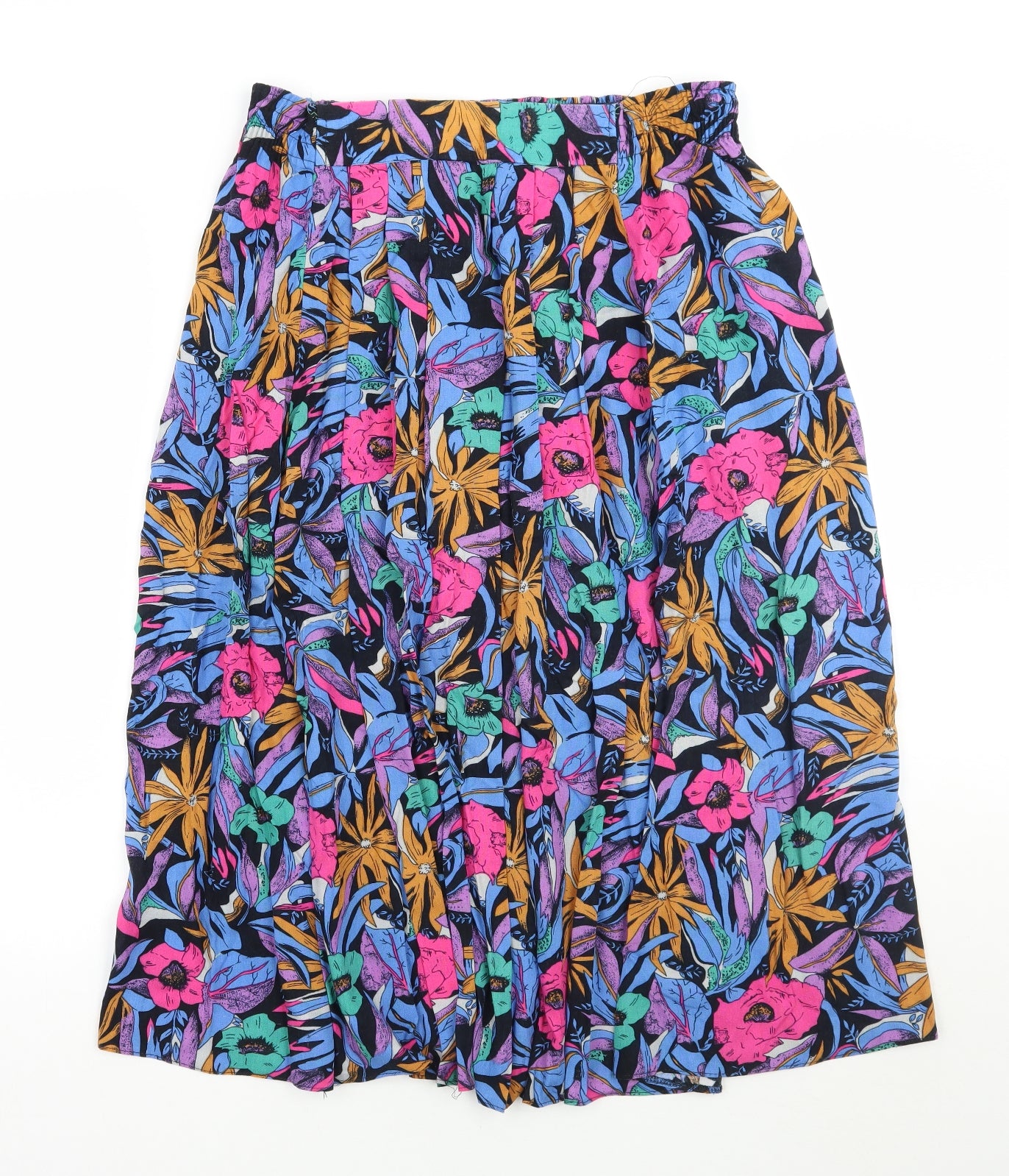 Preworn Womens Black Floral  A-Line Skirt Size 16