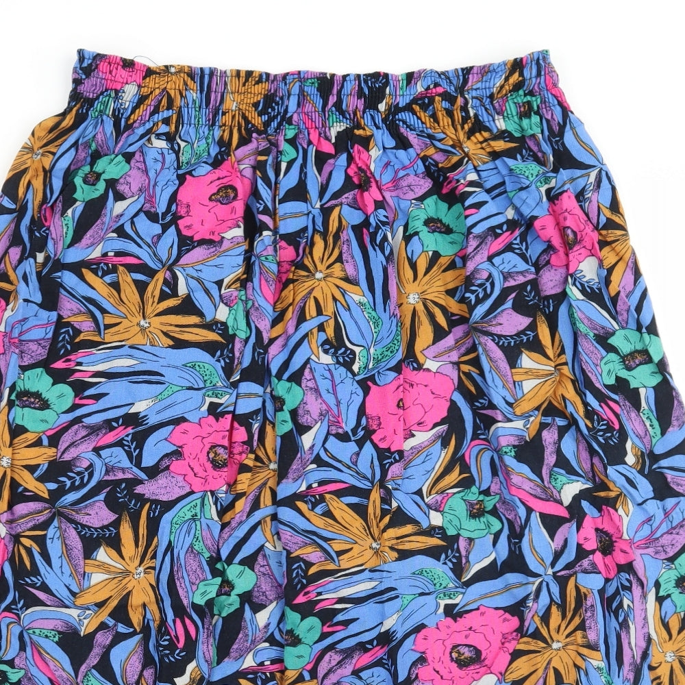 Preworn Womens Black Floral  A-Line Skirt Size 16