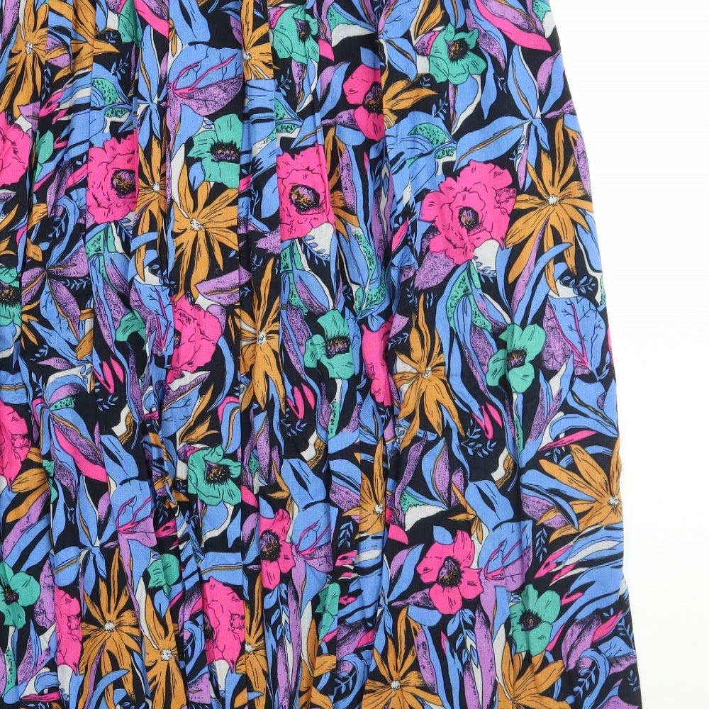 Preworn Womens Black Floral  A-Line Skirt Size 16