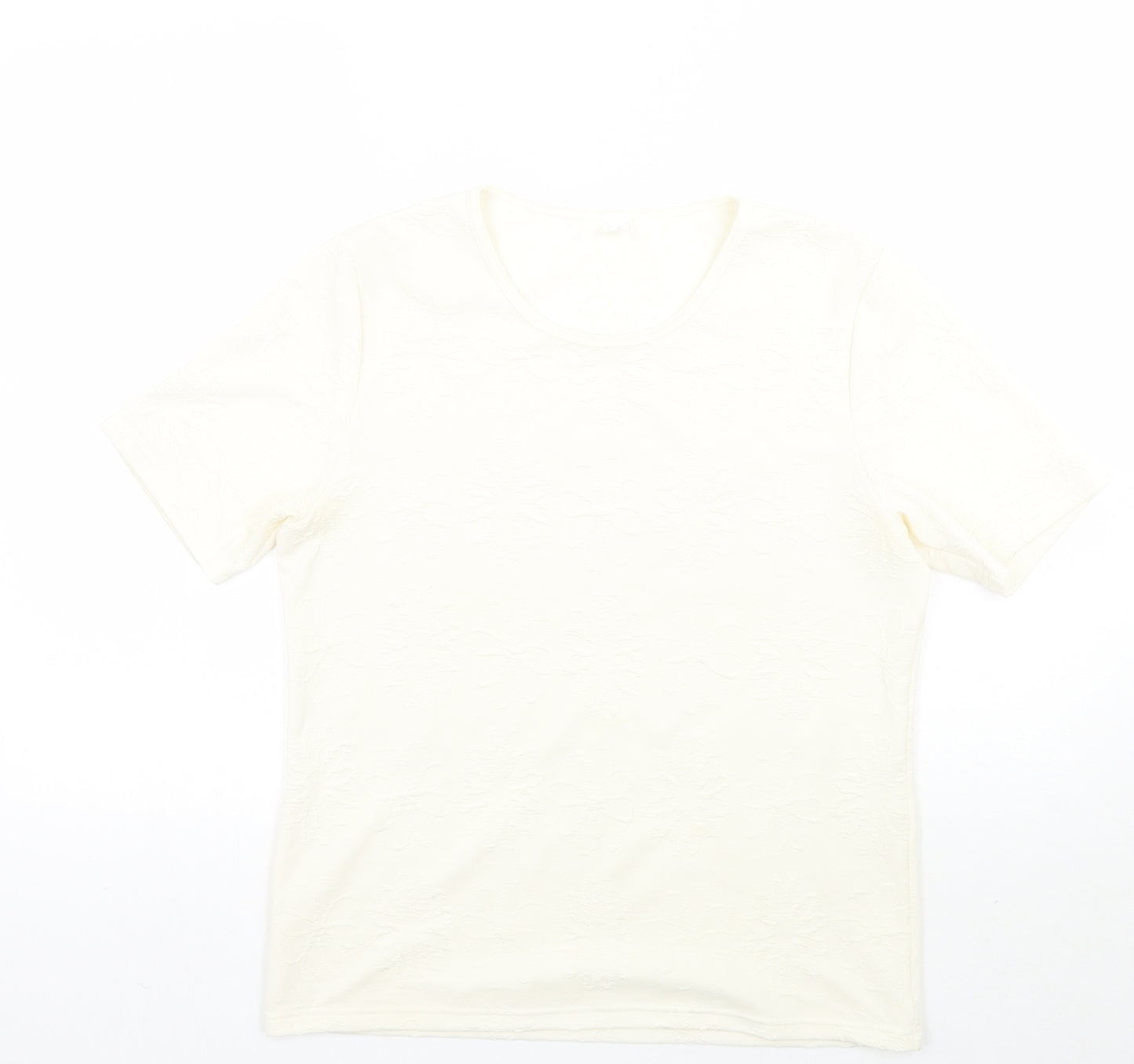 Preworn Womens Ivory Floral  Basic T-Shirt Size 14