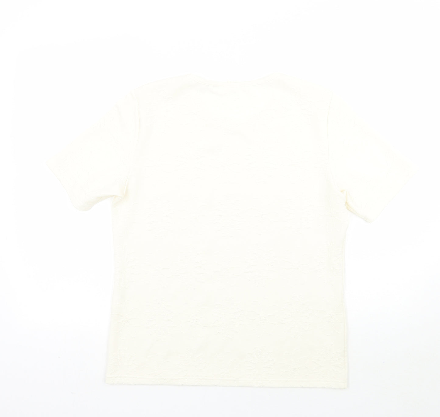 Preworn Womens Ivory Floral  Basic T-Shirt Size 14