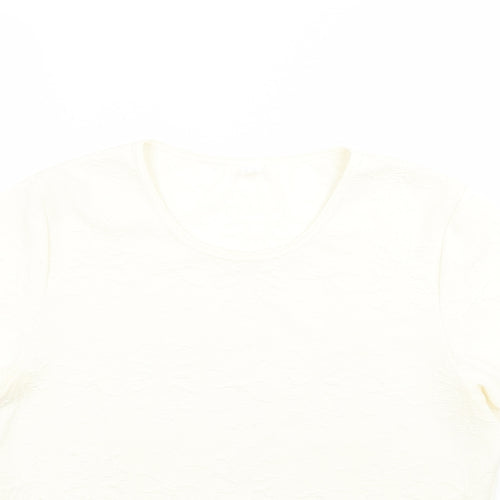 Preworn Womens Ivory Floral  Basic T-Shirt Size 14