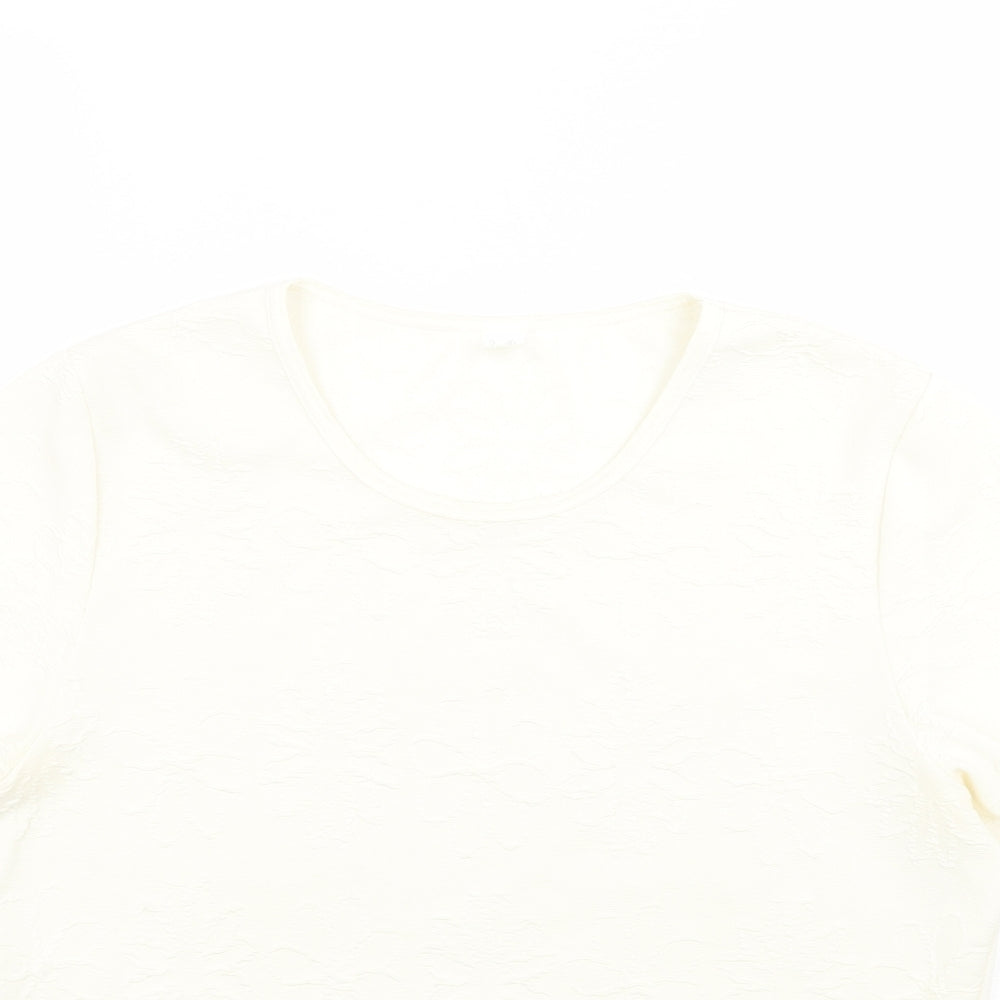 Preworn Womens Ivory Floral  Basic T-Shirt Size 14